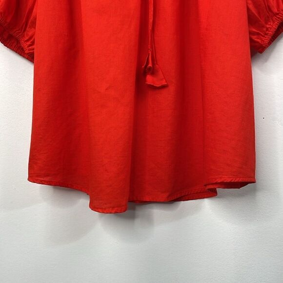 Knox Rose Boho Peasant Style with tassel tie orange red Puffy Sleeves Top 2X - Picture 8 of 11